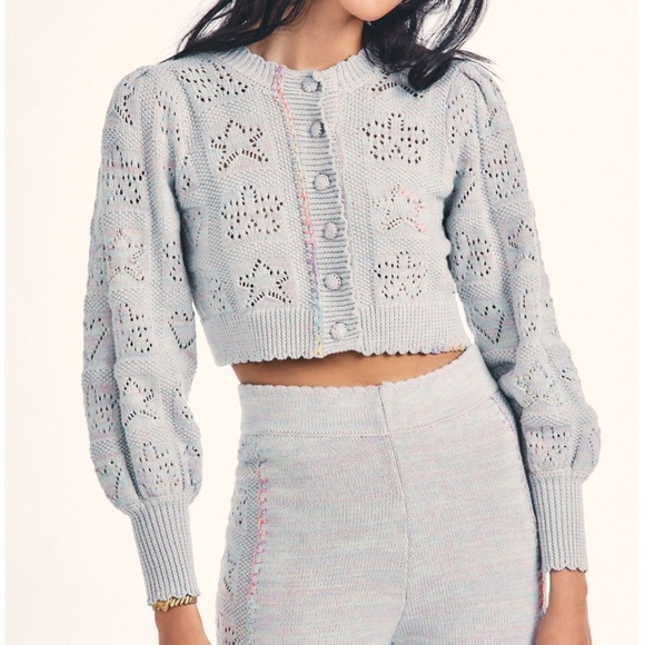 LoveShackFancy Cropped Cardigan Pointelle - Picture 1 of 4